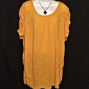 Yellow gold tunic w/ ruched sleeves